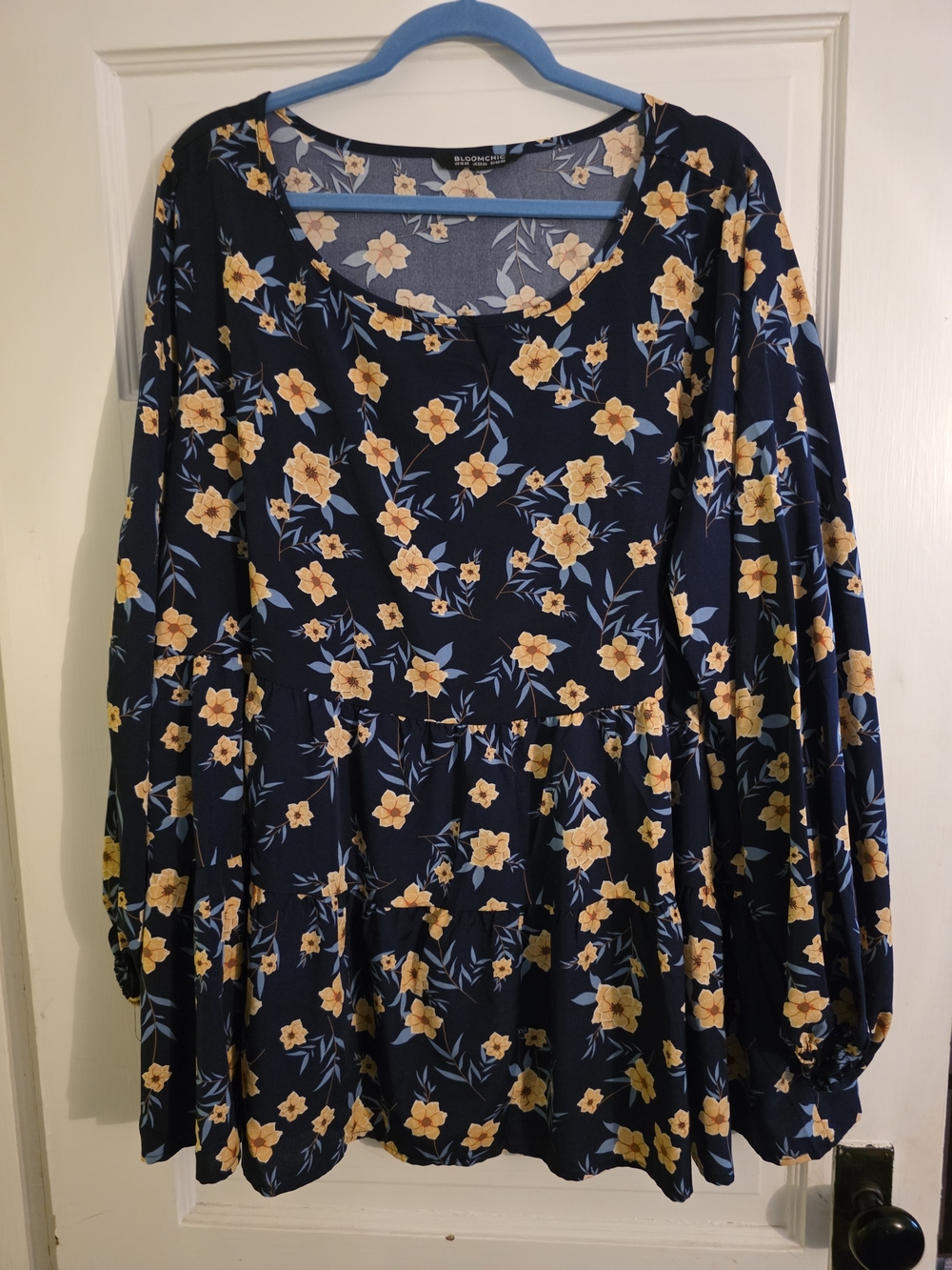 BloomChic Navy Blouse with Yellow Floral Print